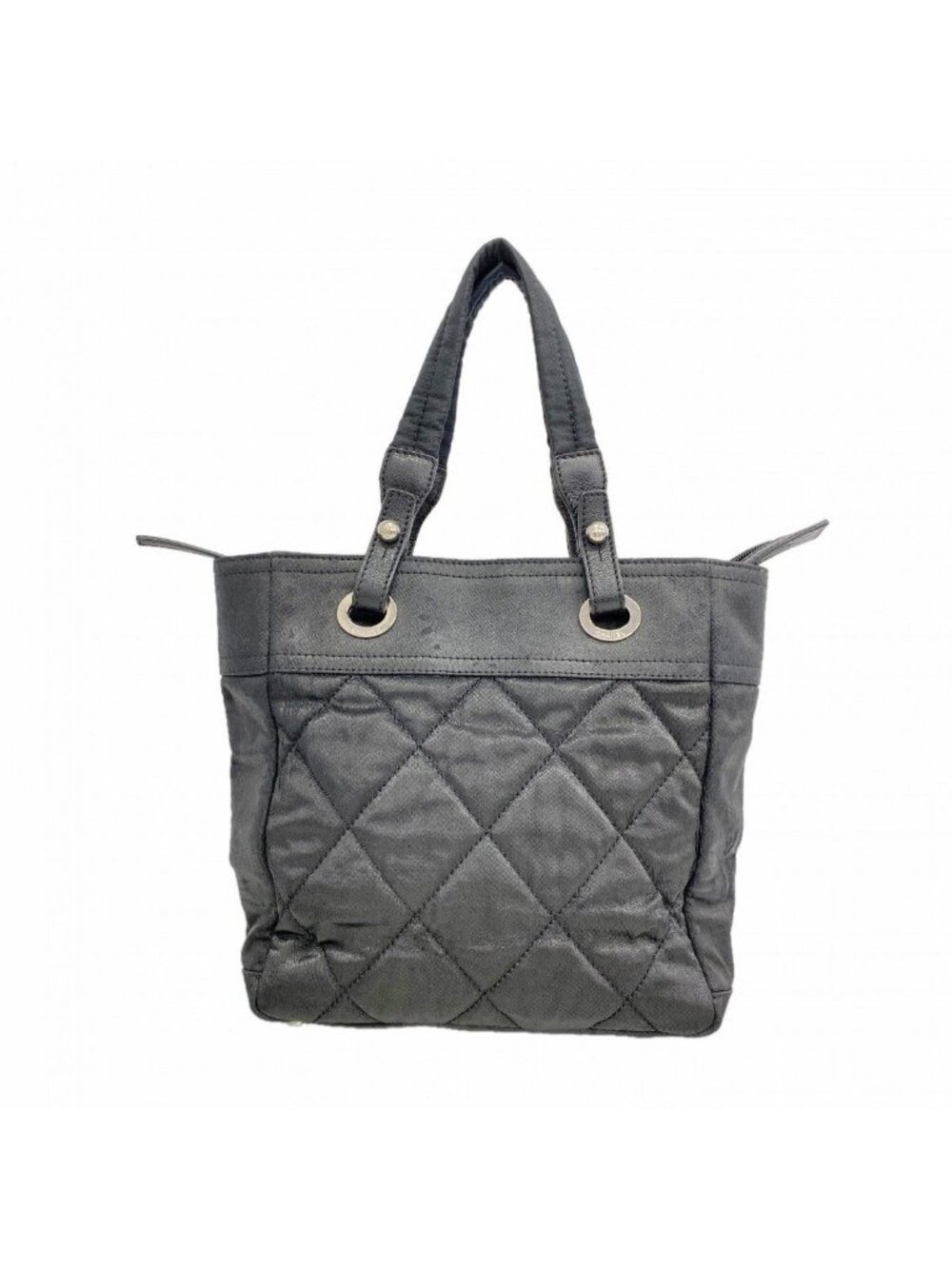 Chanel Tote Paris Biarritz Nylon Canvas Black Silver